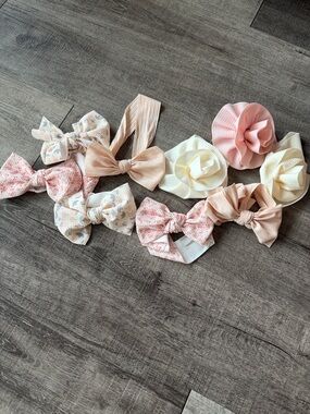 Soft Pastel Bow & Flower Headband Set for Girls - Pink, Cream, Peach